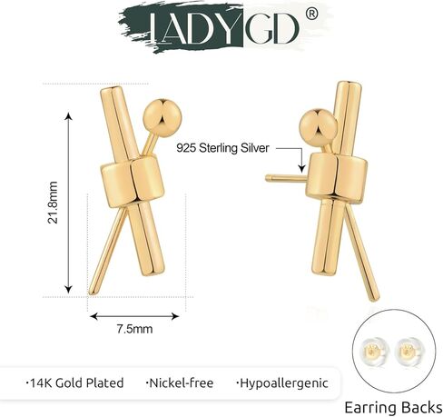 LADYGD 14K Gold Plated S925 Sterling Silver Post Stud Earrings for Women | Dainty Gold Irregular Earrings Hypoallergenic Handmade Jewelry Gifts for Teen Girls in Kuwait