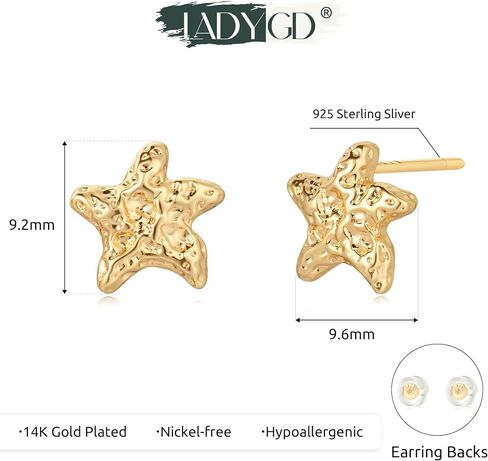 LADYGD 14K Gold Plated S925 Sterling Silver Post Stud Earrings for Women | Dainty Gold Irregular Earrings Hypoallergenic Handmade Jewelry Gifts for Teen Girls in Kuwait