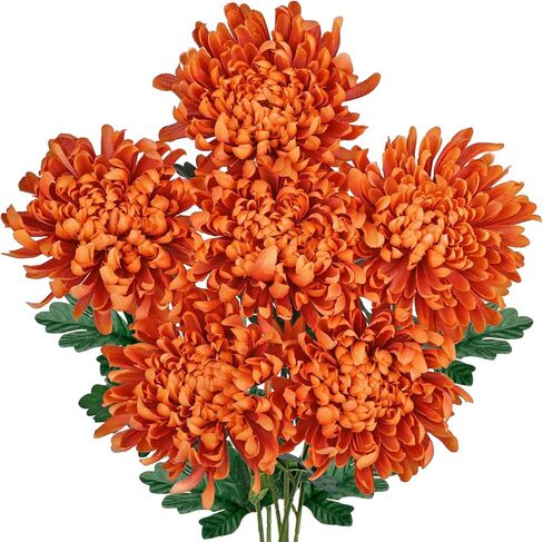 Briful 6'' Large Heads Chrysanthemums Artificial Flowers-Fall Decor 6 Stems 26''Autumn Mum Fake Flowers Bouquet, Yellow Silk Flowers for Home Weddings Farmhouse Patio Garden Decor in Kuwait