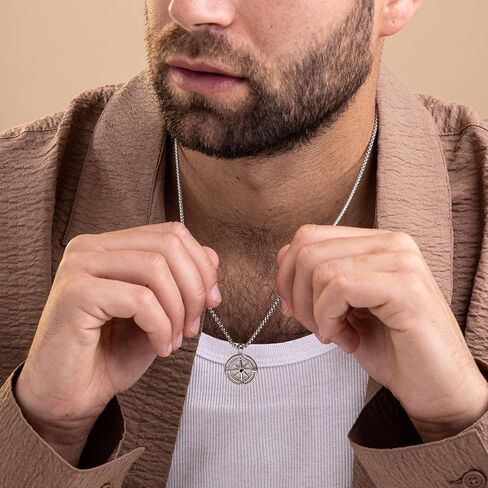 Handmade Long Stainless Steel Necklace For Men With Triangle Pendant - Silver Necklace For Men - Geometric Necklace For Men By Galis Jewelry in Kuwait