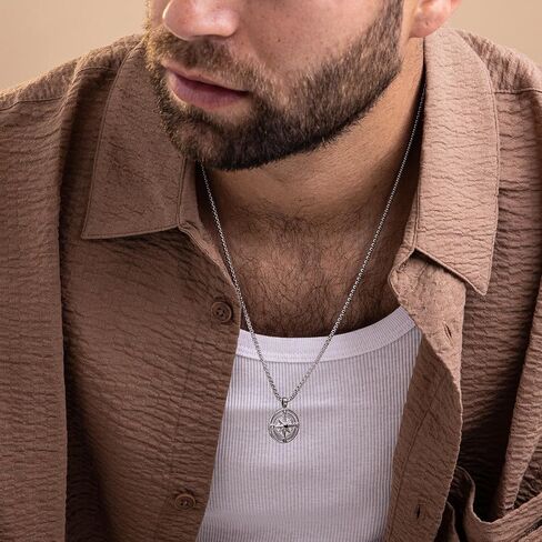Handmade Long Stainless Steel Necklace For Men With Triangle Pendant - Silver Necklace For Men - Geometric Necklace For Men By Galis Jewelry in Kuwait