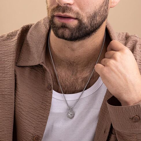 Handmade Long Stainless Steel Necklace For Men With Triangle Pendant - Silver Necklace For Men - Geometric Necklace For Men By Galis Jewelry in Kuwait