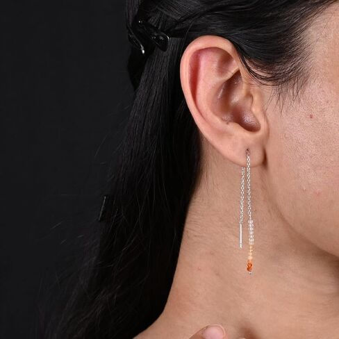 GemInspire 925 Sterling Silver Natural Herkimer Beads Threader Earring, Gemstone Earring For Women, Handmade Jewelry, Gift For Her (Herkimer Gold Plated) in Kuwait