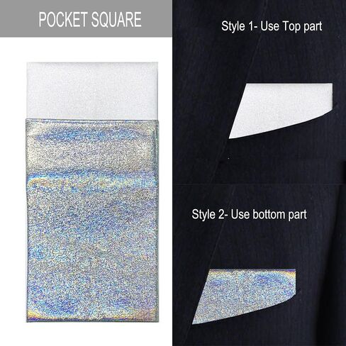 Men's Plain Color Pre-tied Bow Tie and Pocket Square Set | Glitter Sparkling for Formal Wedding Party Christmas | CK Bow (Pocket Square White) in Saudi Arabia
