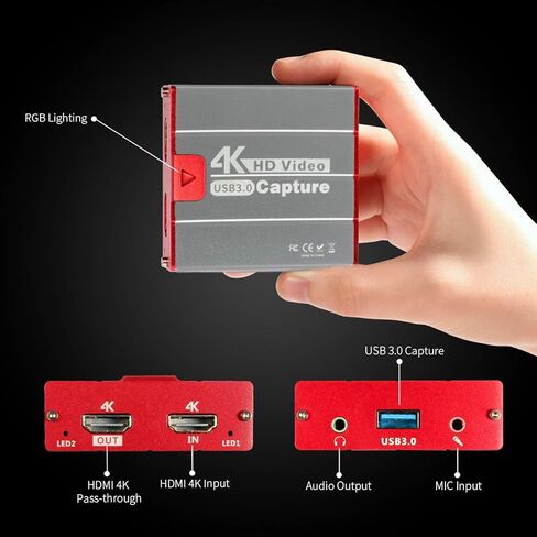 بطاقة التقاط فيديو Mirabox USB3.0 HDMI لجهاز Nintendo Switch، 1080P 60FPS HD جهاز التقاط الألعاب مع رابط HDMI يعمل مع DSLR Xbox PS4 للعبة OBS Twitch البث المباشر والتسجيل in Kuwait