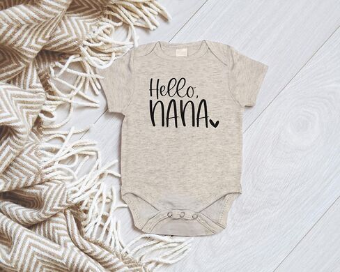 Hello Nana Pregnancy Announcement Infant Bodysuit Gift for Grandma (0-3 month, Natural) in Saudi Arabia