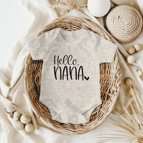 Hello Nana Pregnancy Announcement Infant Bodysuit Gift for Grandma (0-3 month, Natural) in Saudi Arabia