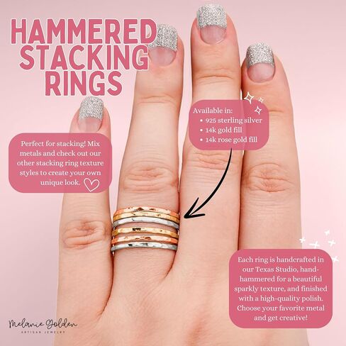 Hammered Stacking Ring | 1mm Skinny Textured Ring in Silver, Gold, or Rose Gold | Comfort Fit USA Sizes 4-12 (6, 925 Sterling Silver) in Saudi Arabia