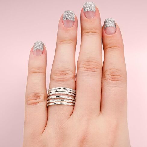 Hammered Stacking Ring | 1mm Skinny Textured Ring in Silver, Gold, or Rose Gold | Comfort Fit USA Sizes 4-12 (6, 925 Sterling Silver) in Saudi Arabia