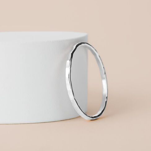 Hammered Stacking Ring | 1mm Skinny Textured Ring in Silver, Gold, or Rose Gold | Comfort Fit USA Sizes 4-12 (6, 925 Sterling Silver) in Saudi Arabia