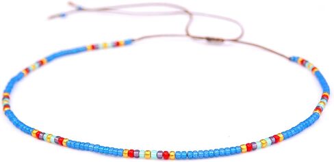 Boho Beaded Choker Necklace for Women and Teen Girls, Thin Turquoise Green Adjustable India Style Beads Necklace, Handmade Bohemian Hippie Native American Style Jewelry by Tribes in Kuwait