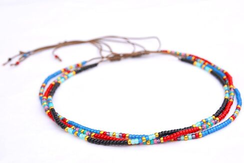 Boho Beaded Choker Necklace for Women and Teen Girls, Thin Turquoise Green Adjustable India Style Beads Necklace, Handmade Bohemian Hippie Native American Style Jewelry by Tribes in Kuwait