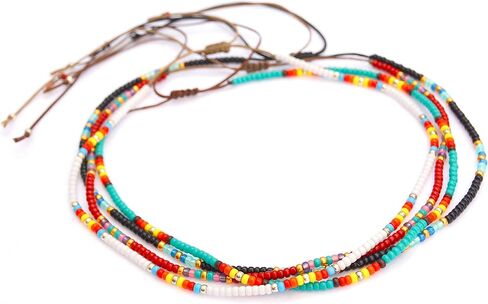 Boho Beaded Choker Necklace for Women and Teen Girls, Thin Turquoise Green Adjustable India Style Beads Necklace, Handmade Bohemian Hippie Native American Style Jewelry by Tribes in Kuwait