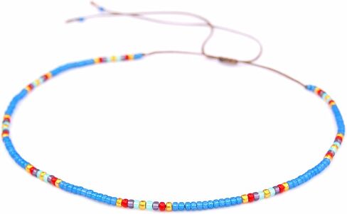 Boho Beaded Choker Necklace for Women and Teen Girls, Thin Turquoise Green Adjustable India Style Beads Necklace, Handmade Bohemian Hippie Native American Style Jewelry by Tribes in Kuwait