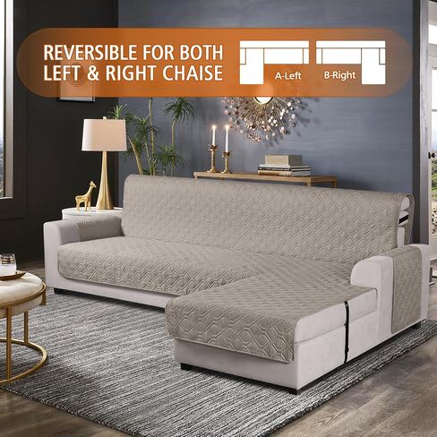VANSOFY Upgraded Sectional Couch Covers 100% Waterproof L Shaped Sofa Slipcover Reversible Chaise Lounge Cover for Sectional Sofa Furniture Protector Cover for Pets Dog Cat(Large, Gray) in Kuwait