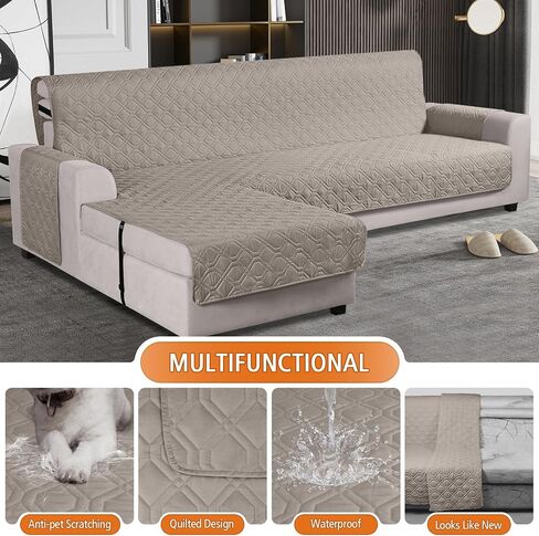 VANSOFY Upgraded Sectional Couch Covers 100% Waterproof L Shaped Sofa Slipcover Reversible Chaise Lounge Cover for Sectional Sofa Furniture Protector Cover for Pets Dog Cat(Large, Gray) in Kuwait