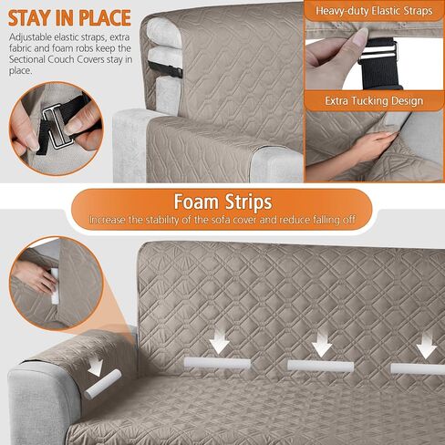 VANSOFY Upgraded Sectional Couch Covers 100% Waterproof L Shaped Sofa Slipcover Reversible Chaise Lounge Cover for Sectional Sofa Furniture Protector Cover for Pets Dog Cat(Large, Gray) in Kuwait