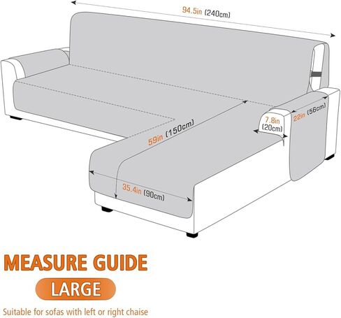 VANSOFY Upgraded Sectional Couch Covers 100% Waterproof L Shaped Sofa Slipcover Reversible Chaise Lounge Cover for Sectional Sofa Furniture Protector Cover for Pets Dog Cat(Large, Gray) in Kuwait