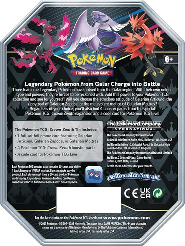 Pokemon TCG: SAS12.5 Crown Zenith Galarian Zapdos Tin in Saudi Arabia