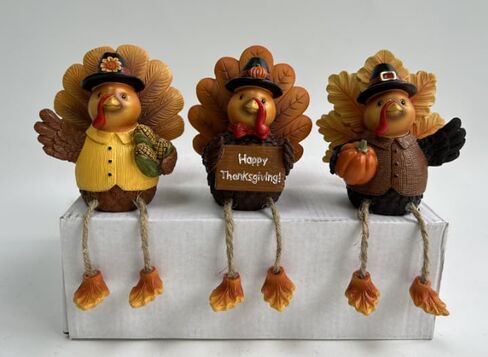 ALLADINBOX Thanksgiving Turkey Tabletop Centerpieces 3 Pcs Resin Pilgrim Turkey Figurines Thanksgiving Decorative Shelf Sitters with Dangling Legs, Harvest Fall Decor Home Kitchen Autumn Displays in Kuwait