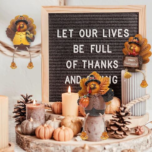 ALLADINBOX Thanksgiving Turkey Tabletop Centerpieces 3 Pcs Resin Pilgrim Turkey Figurines Thanksgiving Decorative Shelf Sitters with Dangling Legs, Harvest Fall Decor Home Kitchen Autumn Displays in Kuwait