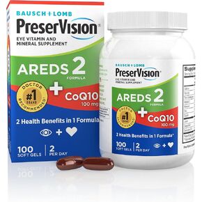 PreserVision AREDS 2 Eye Vitamins with CoQ10 for Heart Health, Lutein, Zeaxanthin, Vitamin C & E, Zinc, Copper, 100 Softgels