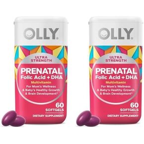 OLLY Ultra Strength Prenatal Multivitamin Softgels, Supports Healthy Growth, Brain Development, Iron, Folic Acid, DHA, Vitamins C, E, 30 Day Supply-60 Count (Packaging May Vary) in Kuwait