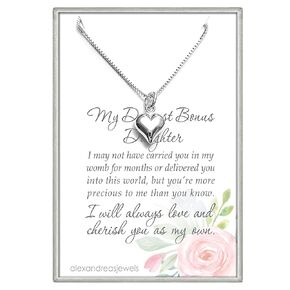 Tiny Delicate and Dainty Sterling Silver Puffed Heart Necklace, Stepdaughter Birthday Gift Necklace, Bonus Daughter Christmas Gift (14 inches plus 2-inch extender)