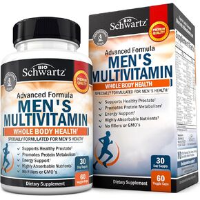 Men's Multivitamin with Vitamin C A B D3 E Zinc for Immune Support - Once Daily Supplement for Energy & Heart - Antioxidants & Digestive Enzymes for Absorption - Mental Clarity & Focus Support -60 Ct