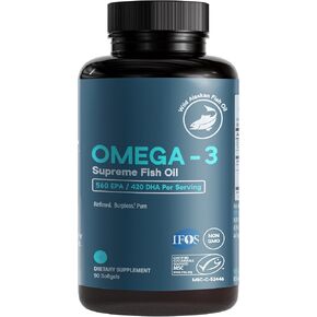 Omega-3 Supreme 1400 mg Wild Alaskan Fish Oil | IFOS Certified EPA DHA, Sustainable, Burpless, Veg Enteric Coated for Absorption (3 Mo Supply,180 Softgels) in Saudi Arabia