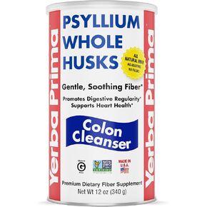 Yerba Prima Psyllium Whole Husks, 12 oz (2 Pack) - Colon Cleanser, Gluten Free, Non-GMO, Soothing Regularity