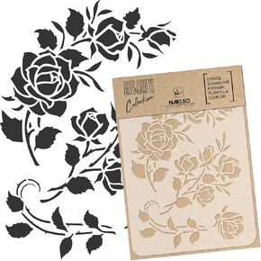 NAKLEO DIY Reusable Plastic Stencil - 21x30cm / 8.3" x 11.7" - Flowers Mini Border - Art Craft Wall Painting Pattern Template Scrapbooking Decoupage - Fabric Furniture Wood in Kuwait