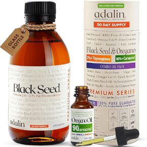 ADALIN Black Seed Oil Liquid 8.4 fl oz | Nigella Sativa Seed Oil | High Thymoquinone | Cold Pressed | Glass Bottle | Blackseed | Vegan | Gluten Free