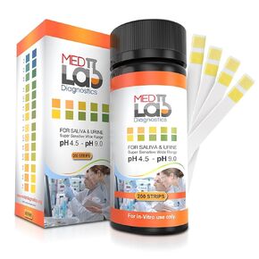 pH Test Strips 4.5 to 9.0 (200 ct) for Urine and Saliva Body pH Testing. Urinalysis Reagent Test Strips for Acidity and Alkalinity. Alkaline Diet Food and Acid pH Testing