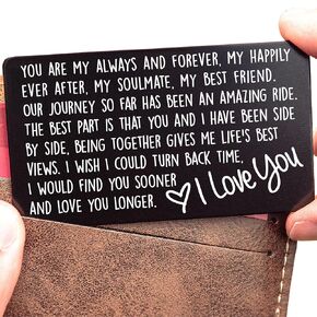 Anniversary Card for Husband, Engraved Aluminum Gift for 10th Anniversary, Husband from Wife, Long Distance Relationship Gifts for Him or Her, Mini Laser Engraved Wallet Insert - Fits in Wallet!