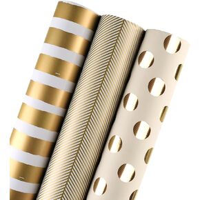 WRAPAHOLIC Wrapping Paper Set - Gold Print Wrapping Paper Bundle with Gift Bow & Ribbon & Tag & Sticker, Birthday, Holiday, Wedding, Baby Shower Packing in Saudi Arabia