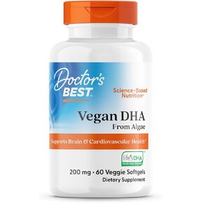 Doctor's Best Vegetarian DHA from Algae, Non-GMO, Vegan, Gluten Free, 200 mg, 60 Count