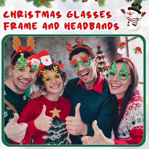 Yilloog Christmas Headbands Christmas Glitter Glasses Frame Set, Christmas Party Favors, Cute Felt Glitter Eyeglasses Headpieces Set for Xmas New Year Holiday Adults Kids Party Supplies(24 Pcs) in Saudi Arabia