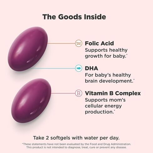 OLLY Ultra Strength Prenatal Multivitamin Softgels, Supports Healthy Growth, Brain Development, Iron, Folic Acid, DHA, Vitamins C, E, 30 Day Supply-60 Count (Packaging May Vary) in Kuwait