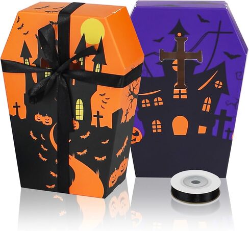 اوبليتنت 16 قطعة من صناديق التابوت للهالوين، خدعة او حلوى التابوت الورقية للهالوين، صناديق هدايا حلوى لتزيين حفلات الهالوين in Kuwait