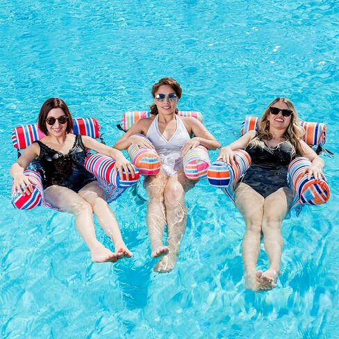 Sloosh 3 Packs Pool Lounge Chair, Stripe Pattern Hammock Inflatable Swimming Pool Water Floating Chair for Outdoor, Beach, Pool, Lake in Saudi Arabia