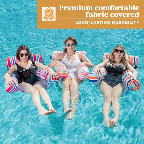 Sloosh 3 Packs Pool Lounge Chair, Stripe Pattern Hammock Inflatable Swimming Pool Water Floating Chair for Outdoor, Beach, Pool, Lake in Saudi Arabia