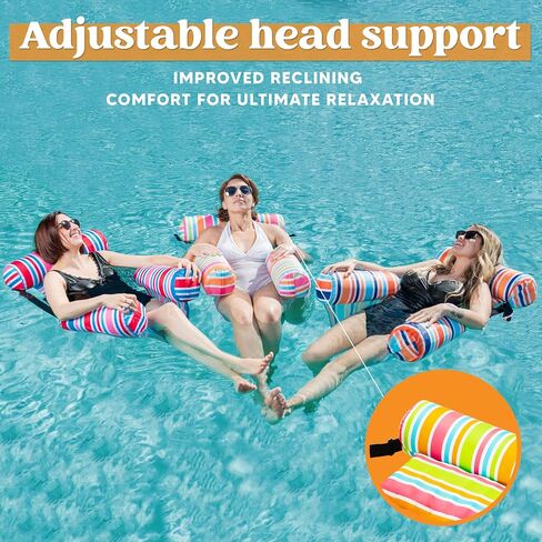 Sloosh 3 Packs Pool Lounge Chair, Stripe Pattern Hammock Inflatable Swimming Pool Water Floating Chair for Outdoor, Beach, Pool, Lake in Saudi Arabia