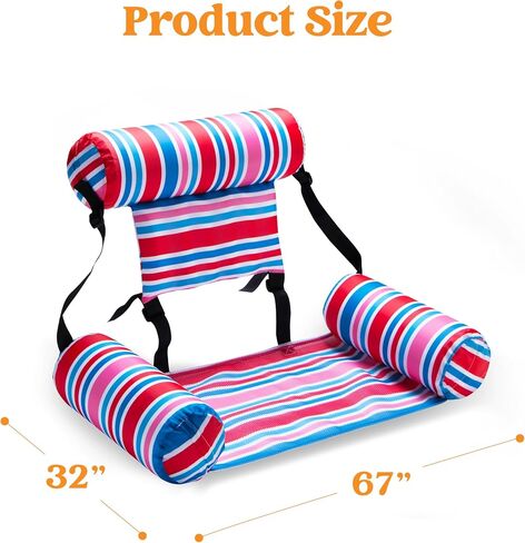 Sloosh 3 Packs Pool Lounge Chair, Stripe Pattern Hammock Inflatable Swimming Pool Water Floating Chair for Outdoor, Beach, Pool, Lake in Saudi Arabia