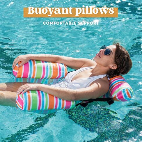 Sloosh 3 Packs Pool Lounge Chair, Stripe Pattern Hammock Inflatable Swimming Pool Water Floating Chair for Outdoor, Beach, Pool, Lake in Saudi Arabia