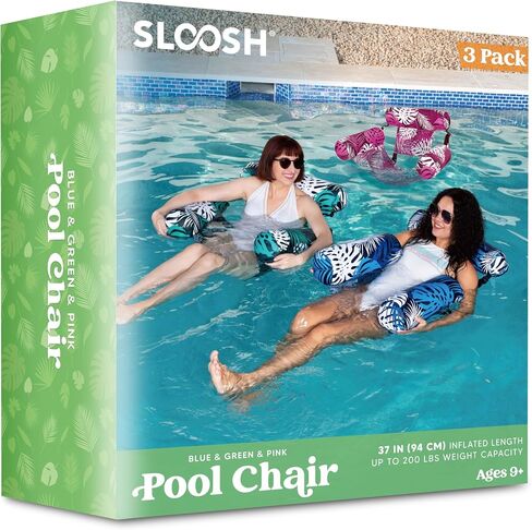 Sloosh 3 Packs Pool Lounge Chair, Stripe Pattern Hammock Inflatable Swimming Pool Water Floating Chair for Outdoor, Beach, Pool, Lake in Kuwait
