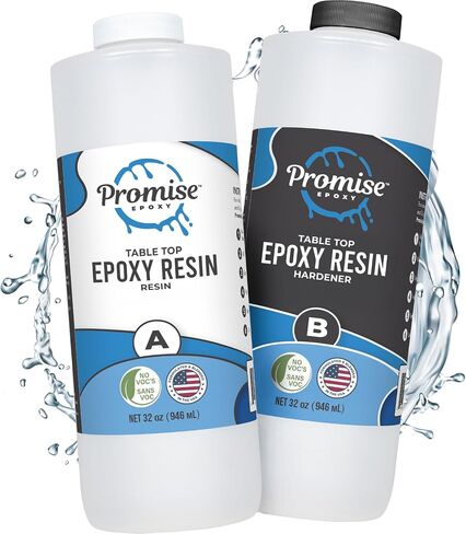 Promise High Gloss Table Top 2-Part Epoxy Resin 64 Oz (32 Oz Resin + 32 Oz Gal Hardener) Transform Your DIY Projects with Crystal Clear Finish - Ideal for Bar Tables, Tabletops & Countertops in Saudi Arabia
