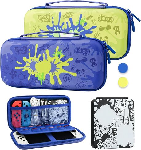 RHOTALL Carrying Case for Nintendo Switch & Switch OLED Cover, Hard Portable Travel Case for Switch Game Accessories with Black Game Case and 2 Thumb Caps - for boys girls in Saudi Arabia