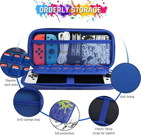 RHOTALL Carrying Case for Nintendo Switch & Switch OLED Cover, Hard Portable Travel Case for Switch Game Accessories with Black Game Case and 2 Thumb Caps - for boys girls in Saudi Arabia