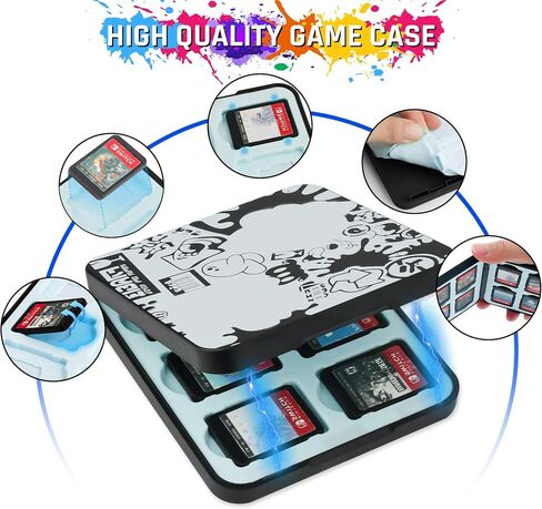 RHOTALL Carrying Case for Nintendo Switch & Switch OLED Cover, Hard Portable Travel Case for Switch Game Accessories with Black Game Case and 2 Thumb Caps - for boys girls in Saudi Arabia